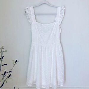 SHEIN Prive' White Sundress with open back, ruffle straps, mini, A-line